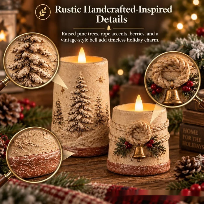 Snowy pine and bell resin Christmas candle holders