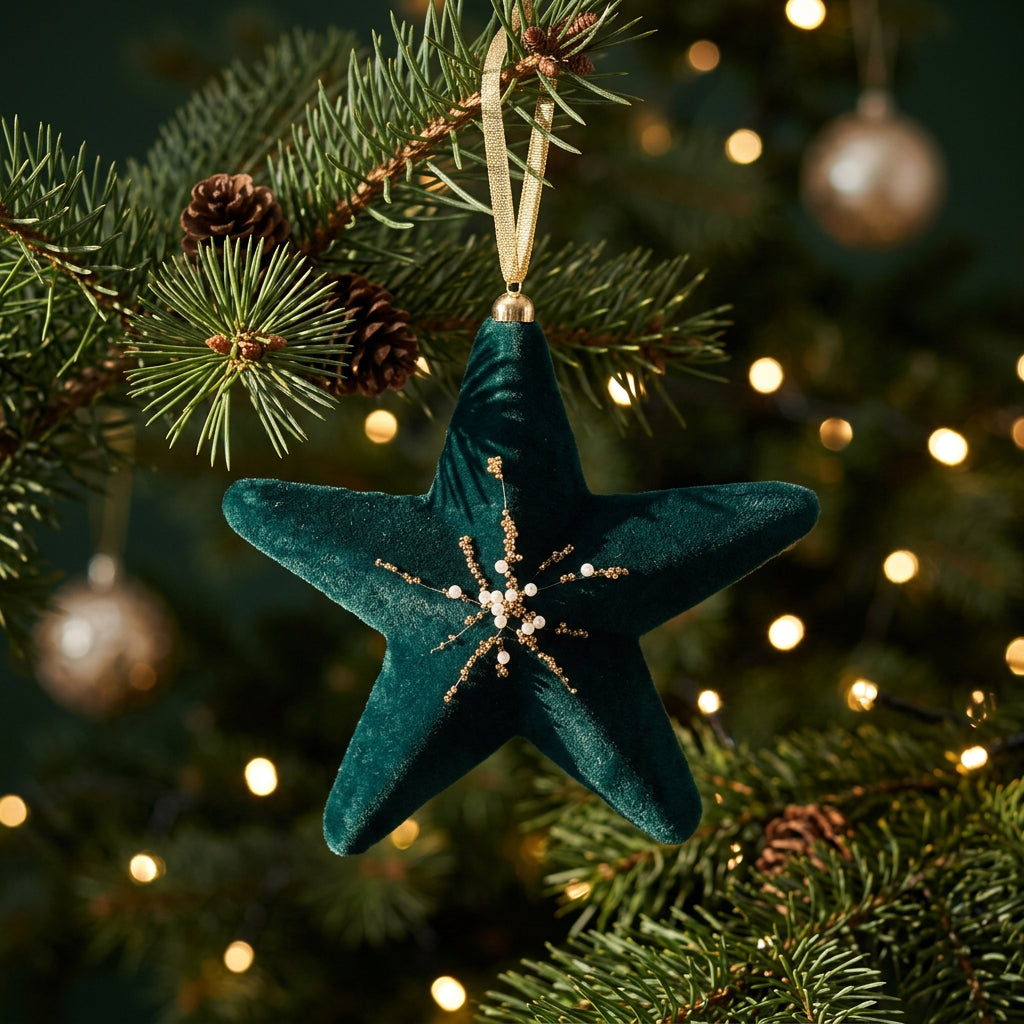 Dark green velvet Christmas star ornament